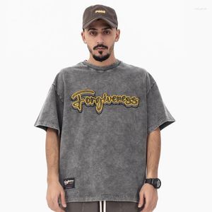 Camisetas Masculinas Lindas Lavadas de Boa Qualidade Camisetas Vintage Grandes Masculinas 3D Bordadas Letras Femininas Camisa Moda Camisetas Roupas Masculinas