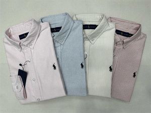 Frühling und Herbst Einfarbig Little Horse Boy Pauls Langarm-Baumwollhemd Business-Streifen Lässiges Herren-Oxford-Textil-POLO 68ess