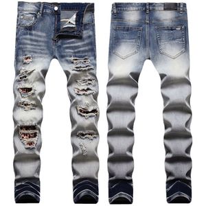 Мужские джинсы дизайнер хлопок разорванной дыры повседневные тонкие джинсы скина