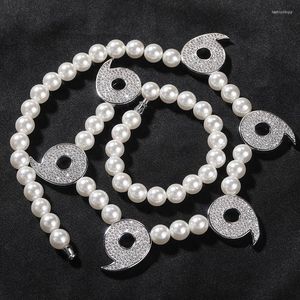 Chains Hip Hop Full 3A CZ Stone Paved Bling Out Number 6 Pearls Link Chain Necklace For Men Rapper Jewelry Gold Silver Color