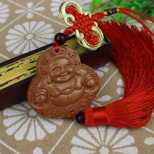 Keychains Chinese Style Wooden Carved Lotus Buddha Statue Car Pendant Creative Lucky Fortune Jewelry Decor Xmas Charming Accessories