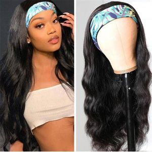 18 Inch Kinky Curly Headband Wigs Brazilian Scarf Human For Black Women No Glue Sew In12241