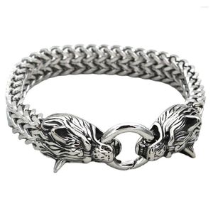 Bangle Bracciale da uomo in acciaio inossidabile Lupo vichingo Fenrir Testa di lupo Potere più forte Braccialetti nordici Tendenza a catena cubana