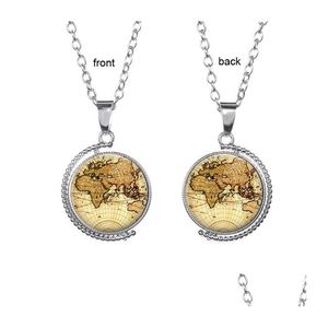 Andere Schmucksets Drehbare Weltkarte Zeit Edelstein Anhänger Halskette Doppelseitiges Glas Cabochon Rotierende Pullover Kette Mode für Männer Wo Dhcje