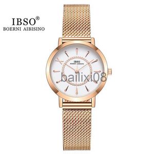 Other Watches IBSO Japan Quartz Movement Elegant Style Women's WristWatched Ladies Stainless Steel Mesh Rose Gold Waterproof Watches For Women J230728