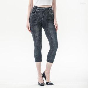 Leggings da donna Estate a vita alta Abbigliamento da donna Pantaloni a matita sottili elastici in denim imitazione stampati neri 3XL