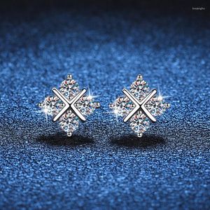 Orecchini a bottone 0,8 carati D Color Moissanite Croce Donne 925 Sterling Silver 4 Stone Diamond Ear Studs Platino placcato