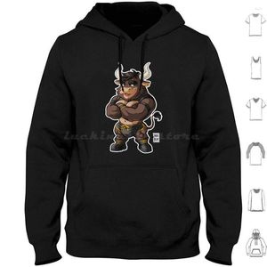 Men's Hoodies Beefy Bull ( Yellow Details )-Bearzoo Series Long Sleeve Bobobear Bobobearart Bobo Bear Week