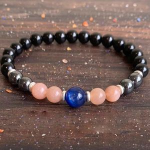 MG1846 8 mm AAAグレードブルーKyanite Sunstone Black Tourmaline Bracelet Womensネガティブエネルギー保護リストマラ