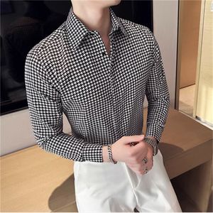 Camisas sociais masculinas formais Camisa listrada xadrez sólida Camisa de botão para homens Vestido casual Camisa de manga longa para homens Streetwear S-3XL