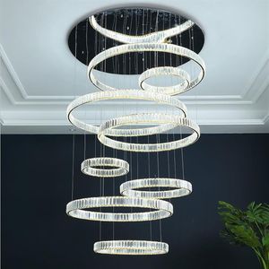 Modern stairwell chandelier duplex building crystal villa living room lamps and lanterns simple round staircase long chandeliers2331