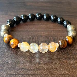 MG1827 NY DESIGN 8 MM Pyrite Tiger Eye Black Tourmalione Armband Womens Natural Gemstone Pärled Chakra Wrist Jewelry