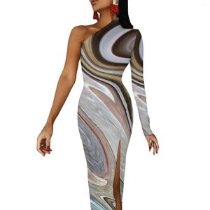 Casual Dresses Liquid Art Print Long Dress Ladies Cool Abstract Swirls Streetwear Maxi Sexig BodyCon Side Slit Custom Clothes