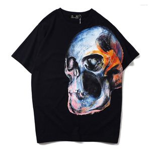 Herren-T-Shirts, schwarz gesprühtes Totenkopf-T-Shirt, kurzärmeliges Cartoon-Muster, Damen-Hemden|Streetwear