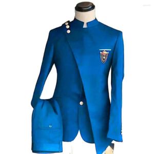 Men's Suits Standing Collar Slim Fit Business Banquet Cocktail Dress Costume Homme Wedding Tuxedos Groom Prom Men Blazer Set