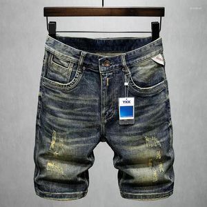 Mens Jeans Summer Trendy Fashion Men High Quality Retro Black Elastic Ripped Short Patched Vintage Designer Denim Shorts