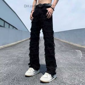 Calças masculinas 2023 jeans buracos negros lágrimas calças retas hip-hop jeans vintage Calças hip-hop retro retas calças masculinas jeans y2k Z230731