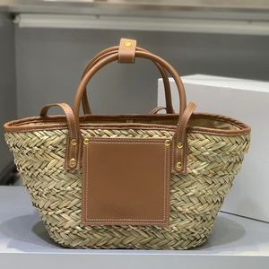 J Designer Basket Bags Leather Edge Lafite Grass Woven Bag Women's Crossbody Beach Handbags