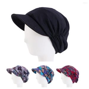 Visiere Cappellino turbante da donna Cappelli da sole tinta unita larghi per cappelli hijab musulmani chemio pieghettati Cappellino avvolgente a tesa lunga elasticizzata