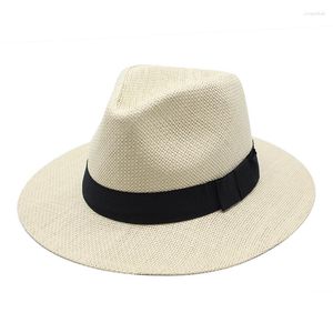 Breda brim hattar sommar halm hatt unisex panama jazz utomhus semester strand mössa med band fedora sun