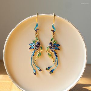 Серьги с серьгами мода китайский стиль Cloisonne Phoenix S925 Серебряное золото стерлинго