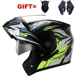 Motorcykelhjälmar 2021 Vänd upp modulära motorcykelhjälmar unisex racing Motorcykelhjälm Dual Lens Full Face Safe Helm Capacete de Moto Casco X0731