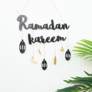 Decorative Objects Figurines 2023 Eid Mubarak Ramadan Kareen Decor Moon And Star Alphabet Pendant Wooden Craft For Decoration Home Door Hanging 230731