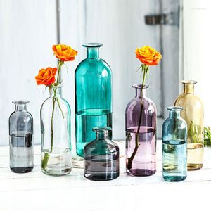 Vaser färgglad glas vas vardagsrum torkade blommor nordisk ins hydroponic flasktransparent hemdekoration tillbehör