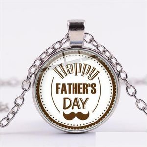 Pendant Necklaces Super Dad Cartoon Creative Po Necklace Men Letters Design Family Gift Glass Crystal Round Pendants Chain Papa Jewelr Dhgmi