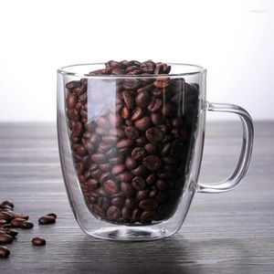 Vinglas för kaffemuggar med handtaget dricker isolering dubbel vägg glas te kopp isolerad tumlare trave