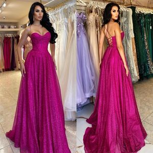 Fuschia A Line Prom Dresses Long for Women Sequins Spaghetti Straps Sweetheart High Side Split Floor Length Formal Evening Party B221F