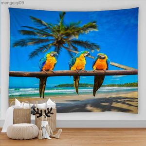 Mattor Parrot Bird Tapestry Wall Hanging Bohemian Hippie Beach Filt Art Psychedelic Polyester Cloth Mat Mat Home Room Decor Carpet R230731