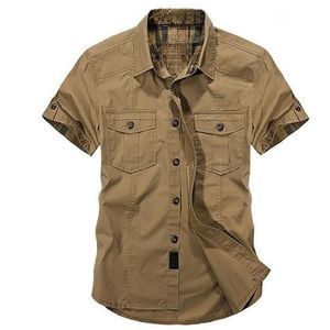 Moda Camisas Casuais de Algodão Verão Homens Plus Size 5XL Soltas Camisas Largas Manga Curta Gola Turn-down Estilo Militar Roupas Masculinas Tops