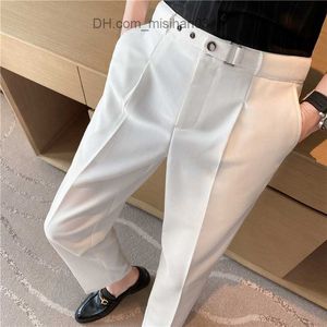 Calças masculinas calças sociais de cintura alta outono 2023 novo estilo britânico conjunto de calças retas sólidas roupas masculinas casuais Z230731