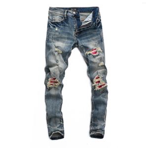 Mäns jeans 2023 Löst raka män Fashion Ripped Hole Streetwear Ankle-Length Plus Size Denim Trousers 84155