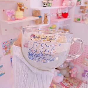 Wine Glasses Korean Cute Transparent Glass Coffee Milk Mug With Handle Home High Capacity Breakfast Mugs Bowl Oatmeal Cereal Cups Gift Cup