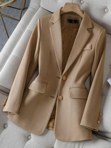 Kvinnors kostymer kvinnor Enkelt breasted solid blazer för höstvinter svart grön khaki kontor damer kvinnliga affärsarbeten bär formell jacka