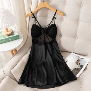 Summer Chemise Nightgown Sleepwear Lace Hollow Out Gown Nighties Nightwear Sexig Rem Nightdress Satin Dressing Robe Home Wear L230626