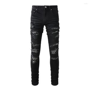 Jeans masculino preto desgastado calça skinny rasgada streetwear de alta qualidade jeans fino