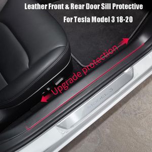 Para tesla modelo 3 dianteiro traseiro protetor peitoril da porta do carro couro fibra de carbono estilo 17-21 4PCS256L