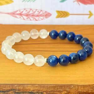 MG1850 8 MM 3A Grade Blue Kyanite Fream Moonstone Bracelet Womens Negative Energy Protection Wrist Mala