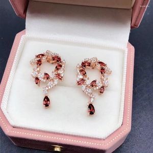 Stud Earrings Natural Garnet For Daily Wear VVS Grade Silver With 18K Gold Plating 925 Crystal Jewelry