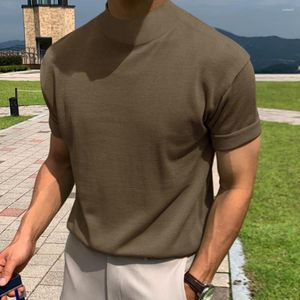 T-shirt da uomo T-shirt da uomo tinta unita collo alto camicia a maniche corte estiva in morbido poliestere traspirante Top per streetwear