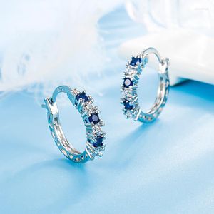 Sırtlar Küpe Lüks Kadın Kristal Yuvarlak Küçük Cazibe Gümüş Renk Klip Kadınlar Dainty Blue Beyaz Zirkon Düğün