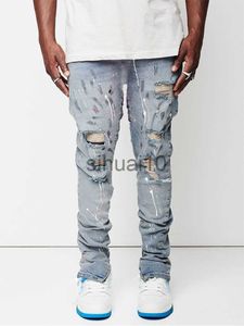 Jeans da uomo Jeans con cerniera a fessura laterale Jeans da uomo slim fit in cotone strappato in denim Autunno High Street Fashion Ginocchio Abrasione Jeans azzurri J230728