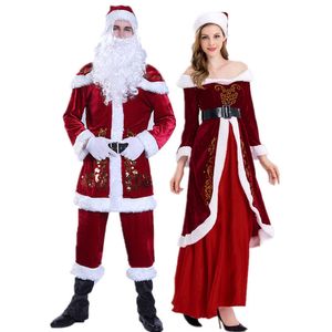 Roupas de Papai Noel, conjuntos masculinos e femininos de Natal, roupas de RPG cosplay de Natal adulto