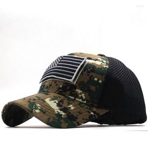 Berretti da baseball mimetici tattici da baseball da uomo, maglia estiva, cappelli da camionista costruiti dall'esercito militare con toppe con bandiera USA