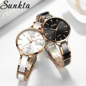 Andra klockor Lige Brand Sunkta Women Watches Fashion Ladies Ceramic Wristwatch Women Dress Watches rostfritt stål Vattentät datum klocka gåva J230728