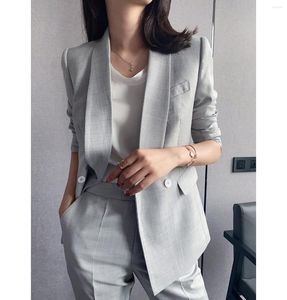 Men's Suits Slim Fit Women Blazer 2 Pcs Suit Jackets And Straight Pants Vintage Long Sleeve Female Shawl Lapel Business Casual Dress