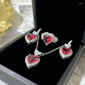 Necklace Earrings Set Versa Foreign Trade Product Suit Female Color Treasure National Trend Line Red Corundum Ring Imitation Pigeon Blood